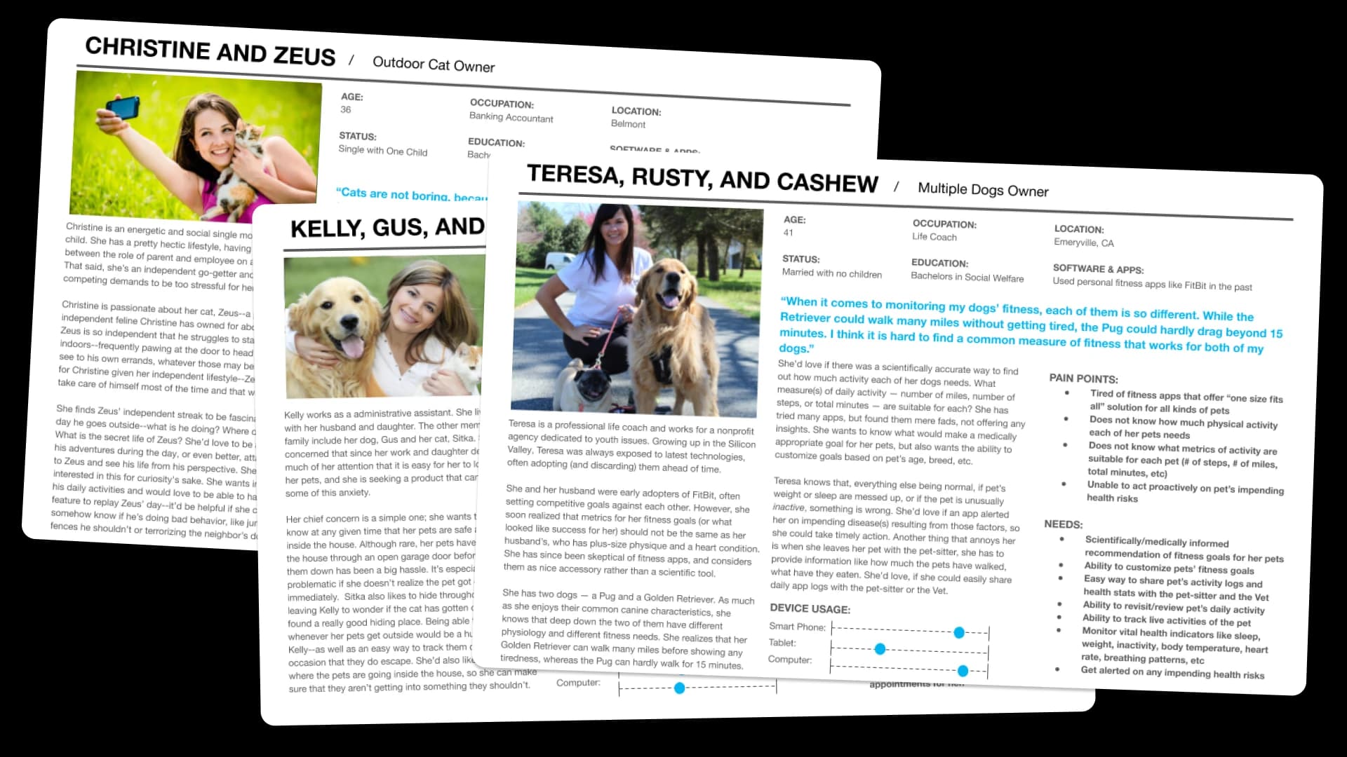 Pet tracker app screens